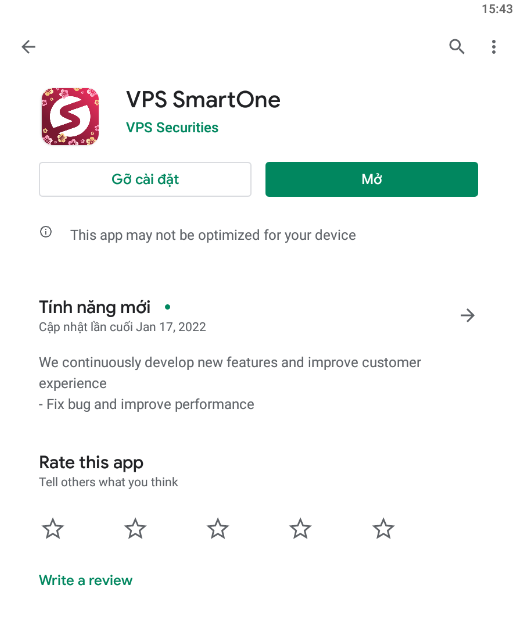 Giao diện sau khi cài app VPS SmartOne